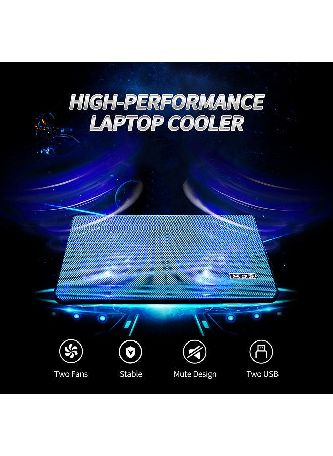 Generic High-performance Laptop Cooler Laptop Cooling Pad Double Fans Cooler with Two USB Ports Support for Laptops Under 17 inch Blue  - Image 2