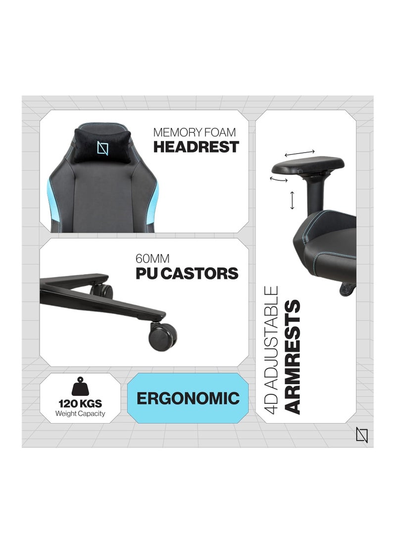 NAVODESK Navodesk APEX CORE Ergonomic Gaming Chair with Lumbar and Memory Foam Headrest Pillow Computer Gaming Chair with Armrest Cloud Leather BLUE  - Image 3