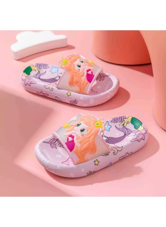 شباشب أطفال للبنات، بطبعة حورية البحر الكرتونية اللطيفة، مناسبة للاستخدام الداخلي والخارجي، بنعل ناعم مانع للانزلاق - Image 2