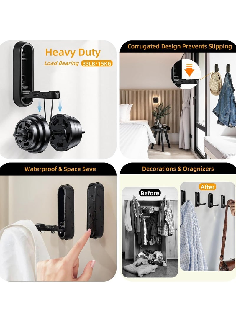 4PCS  Zinc Alloy Foldable Wall Hooks for Hanging Coats Towels Bags, Wall Mounted Folding Hook Heavy Duty, Rustproof Matte Black Bathroom Hooks for Entryway Closet Bedroom Laundry Room - Image 2