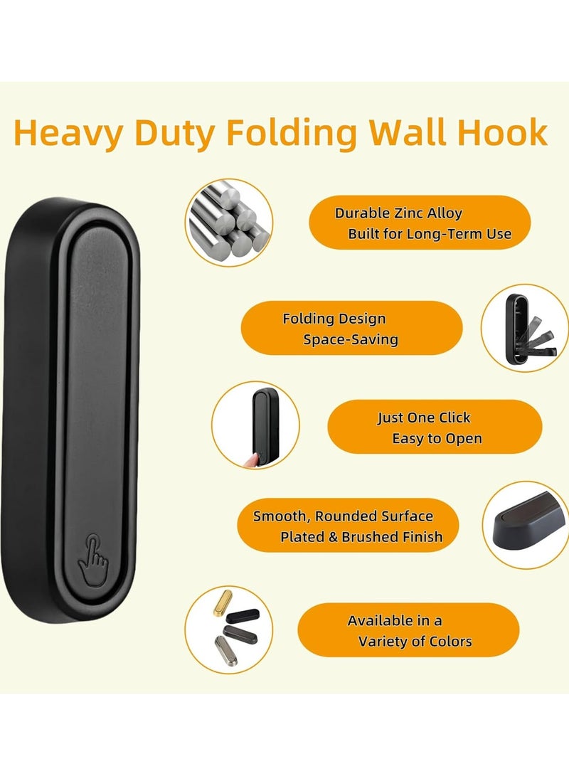 4PCS  Zinc Alloy Foldable Wall Hooks for Hanging Coats Towels Bags, Wall Mounted Folding Hook Heavy Duty, Rustproof Matte Black Bathroom Hooks for Entryway Closet Bedroom Laundry Room - Image 3
