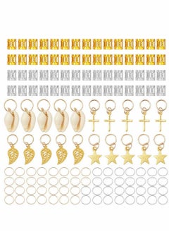 SYOSI Hair Jewelry for Braids, 140 Pieces Aluminum Accessories Dreadlocks Beads Metal Cuffs Rings Shell Charms Coils Braiding Decoration Clips  - Image 1