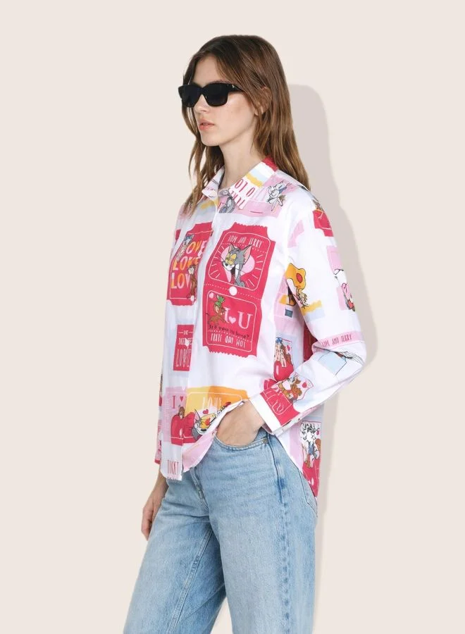 مرفوعة Women Relaxed Fit Character Round Neck Long Sleeve Shirt