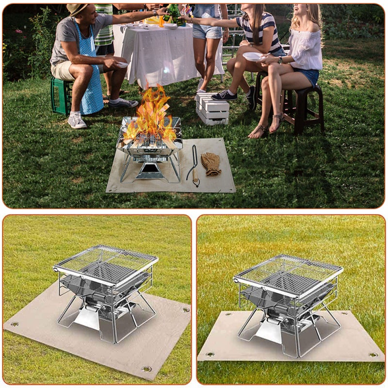 Fire Pit Mat Khaki Fireproof Material Heat Up To 800℃ - Highly Anti-Wear Durable Fireproof Ember Mat For Outdoor Grill Fire Pit Surface Protection & Windy Conditions - Image 3