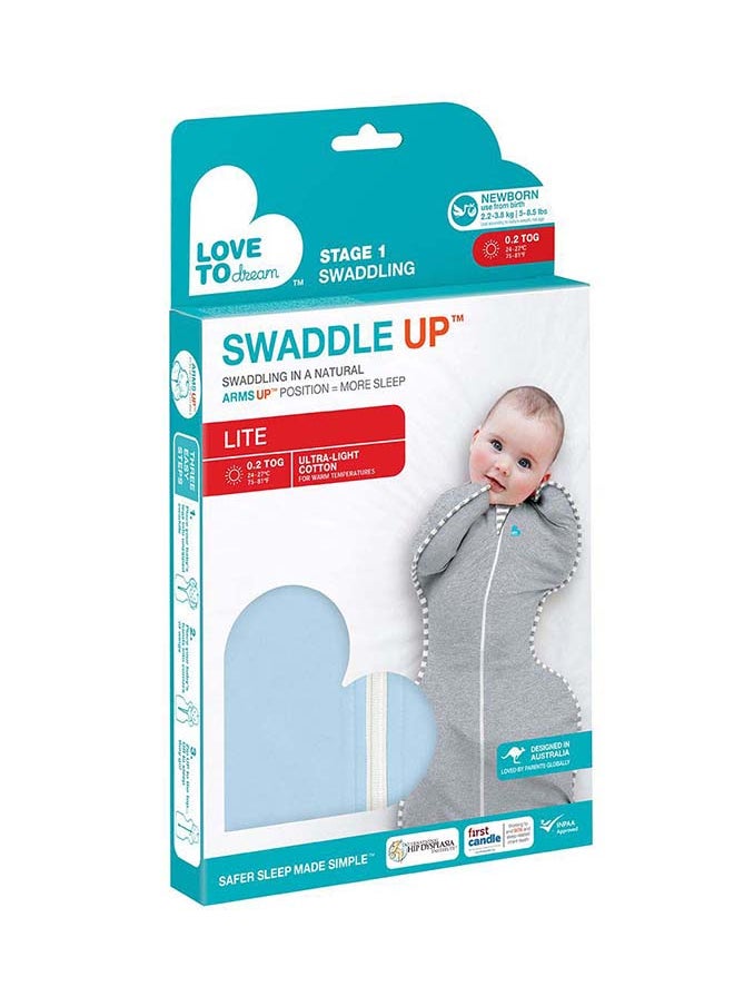 LOVE TO dream - Swaddle UP LITE Baby Sleepwear Light Blue – Newborn Babywear Sleep Sack | Ultra-Light 0.2 TOG Cotton Swaddle Wrap | Soft Infant Sleeping Bag | Lightweight Baby Sleep Suit - Image 1