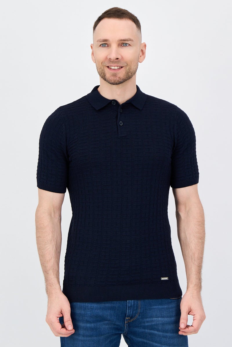 Threadbare Men Regular Fit Brand Logo Short Sleeve Polo Shirt, Navy - Image 1
