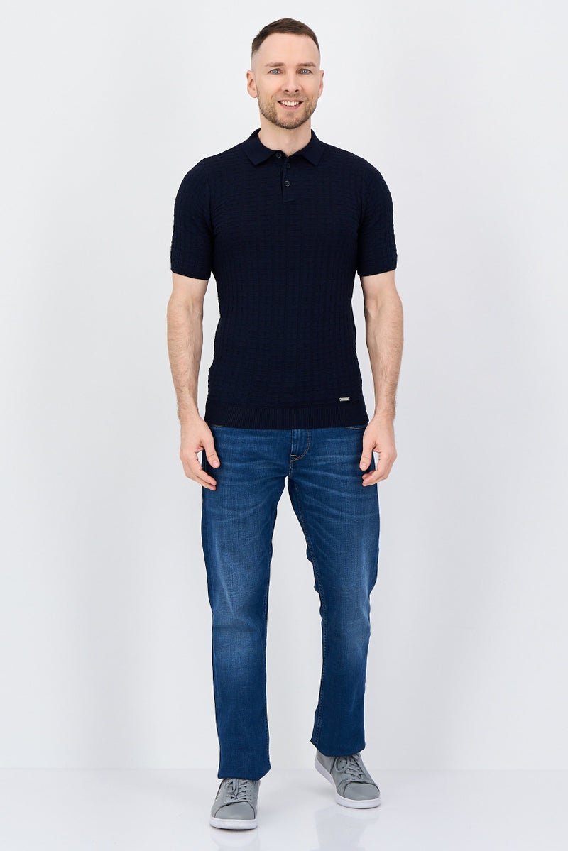 Threadbare Men Regular Fit Brand Logo Short Sleeve Polo Shirt, Navy - Image 4