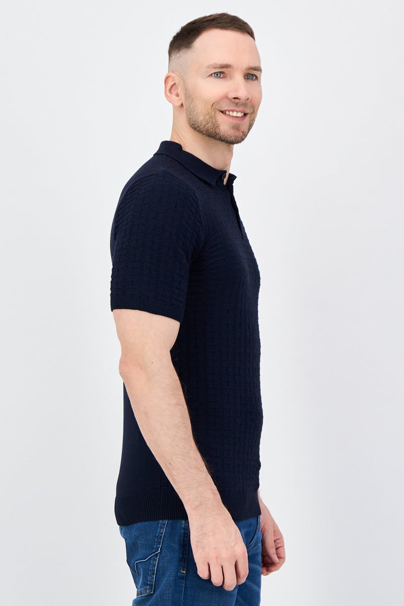 Threadbare Men Regular Fit Brand Logo Short Sleeve Polo Shirt, Navy - Image 2