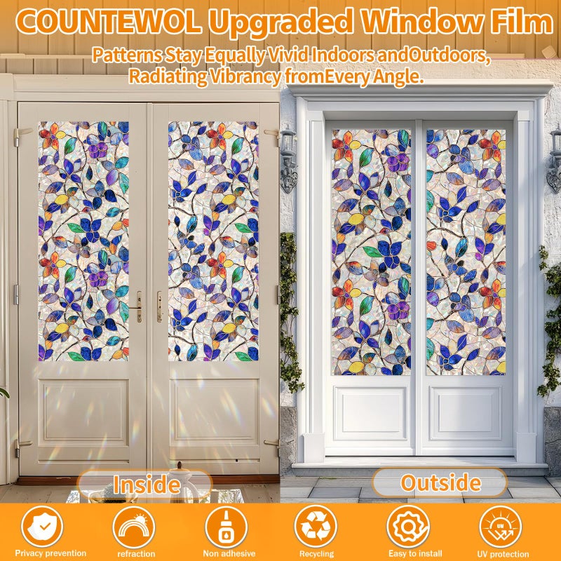 COUNTEWOL Window Privacy Film with Installation Tools Home Decorative Colored Glass Window Stickers Reusable electrostatic Rainbow Stickers (Stained Leaf, 17.5 x 78.7 in) - Image 5