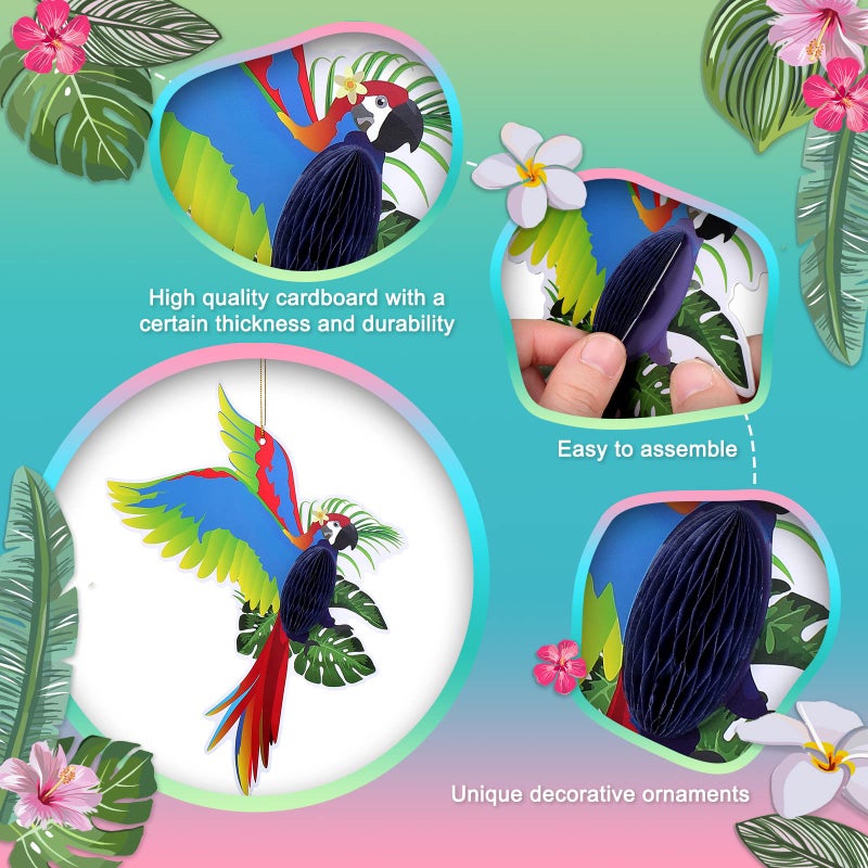 Spakon 9 Pieces Tropical Birds Honeycomb Paper Cutouts Rio Luau Party Hanging Decorations Rainforest Hanging Paper Birds Hawaiian Parrot Honeycomb Cutouts for Luau Party Decor - Image 4