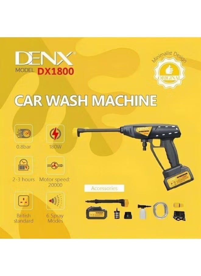 Denx Cordless High Pressure Electric Washer, Portable Car Washer Pressure Pump, Strong Water Pressure, Long Battery Life, 6 Spray Modes Nozzle, Soap Bottle, Long Water Pipe, Multiple Uses | 180W | Dx 1800  - Image 4