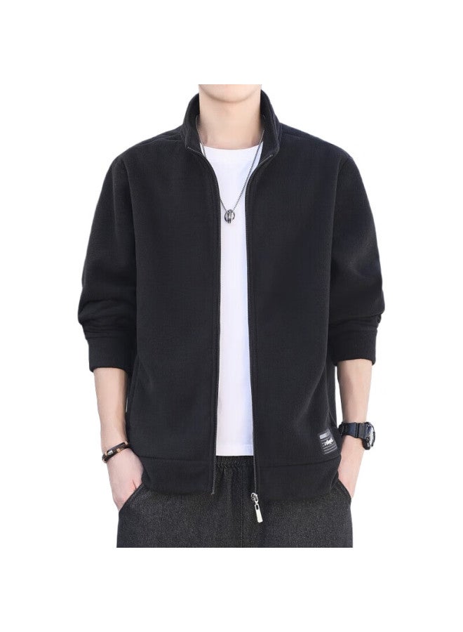 PLAYBOY Jacket, Men'S Outerwear, Spring And Autumn Stand-Up Collar, Fleece, Loose Casual Top, Black, L - Image 2