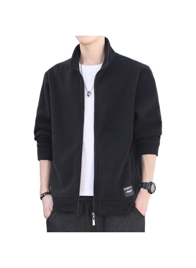 PLAYBOY Jacket, Men'S Outerwear, Spring And Autumn Stand-Up Collar, Fleece, Loose Casual Top, Black, L - Image 3
