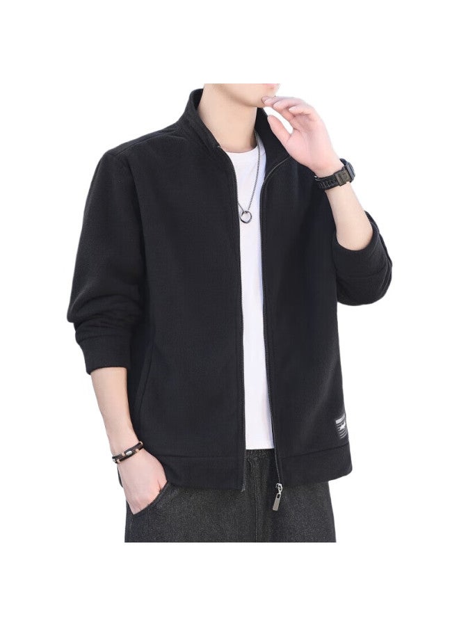 PLAYBOY Jacket, Men'S Outerwear, Spring And Autumn Stand-Up Collar, Fleece, Loose Casual Top, Black, L - Image 1