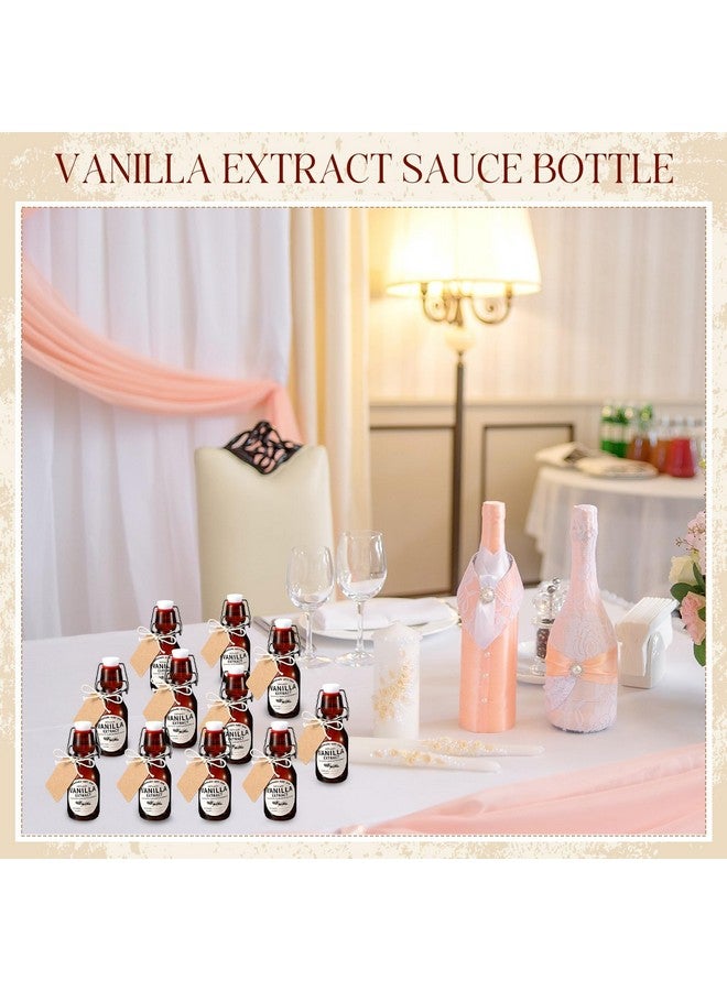 Vesici 12 Sets Swing Top Glass Bottles Set Amber Homemade Vanilla Extract Bottles with Stoppers Stickers Caps Jar Brush Funnel Rope Labels Vanilla Extract Jars for Holiday DIY Crafts (4 oz) - Image 5