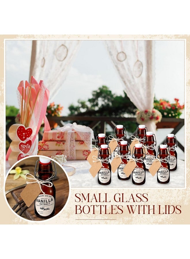 Vesici 12 Sets Swing Top Glass Bottles Set Amber Homemade Vanilla Extract Bottles with Stoppers Stickers Caps Jar Brush Funnel Rope Labels Vanilla Extract Jars for Holiday DIY Crafts (4 oz) - Image 4