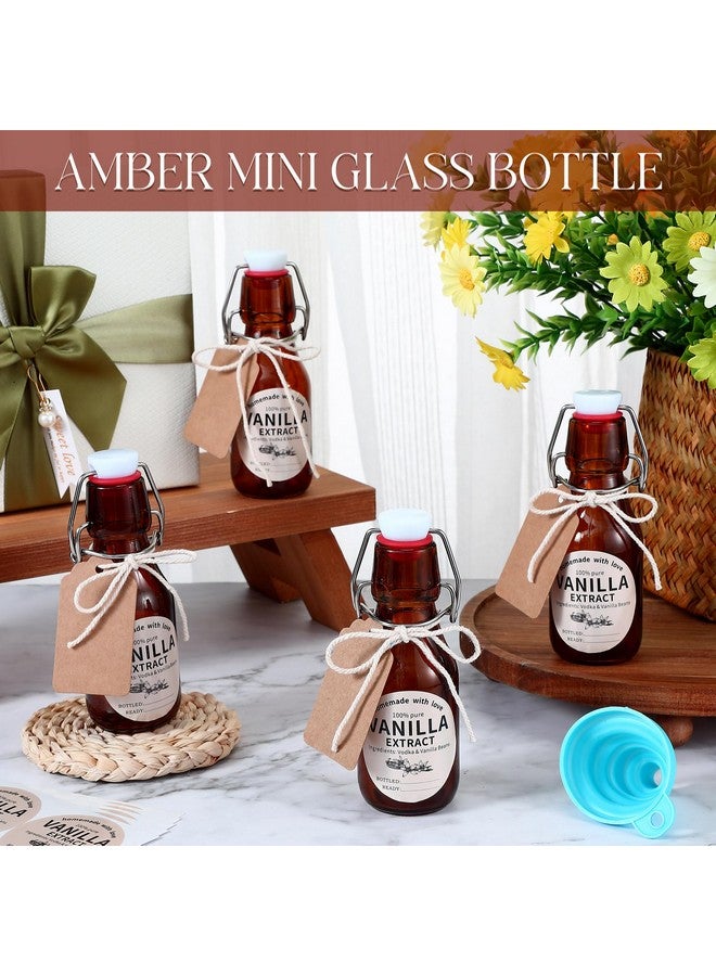 Vesici 12 Sets Swing Top Glass Bottles Set Amber Homemade Vanilla Extract Bottles with Stoppers Stickers Caps Jar Brush Funnel Rope Labels Vanilla Extract Jars for Holiday DIY Crafts (4 oz) - Image 3