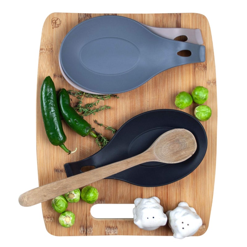 W. INNOVATIONS Modern Silicone Spoon Rests Set of 3  Kitchen Utensil Holders for Stove Top  Quality Food Grade BPA Free Material  Counter Spatula Holder  Stovetop Spoon Rest 