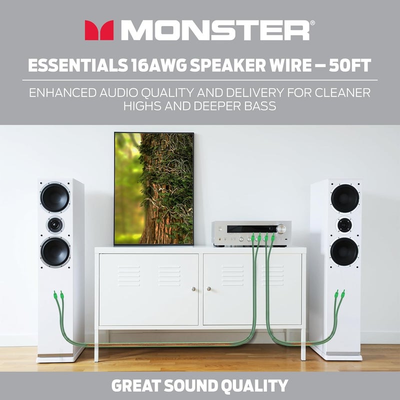 Monster Essentials High Performance Speaker Wire 16 Gauge Copper Clad Aluminum (CCA) Speaker Cable 50 FT Spool – Ideal Home Cinema Speaker Wire Cable and Car Audio Speaker Cables/Speaker Wires - Image 2