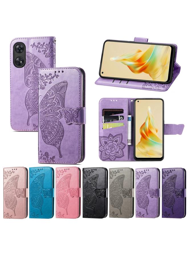 S-TOP Case For OPPO Reno8 T 4G Butterfly Love Flower Embossed Leather Phone Case - Image 5