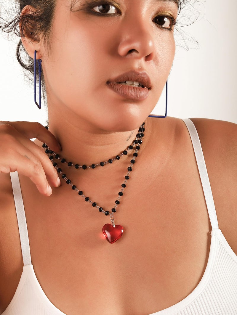 Sacina Gothic Y2k Red Heart Necklace, Layered Black Beaded Heart Choker, Gothic Emo Grunge Y2k Necklace, Valentine Gift, Halloween Christmas Jewelry Gift For Women - Image 3