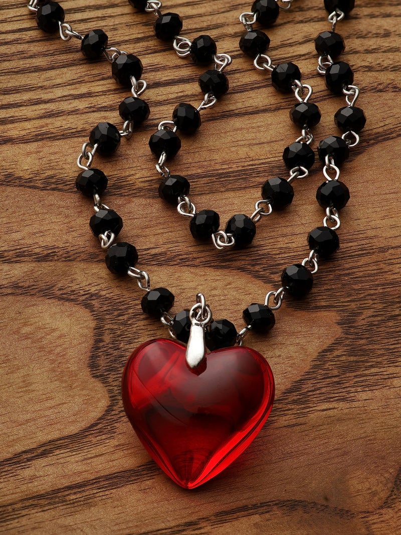 Sacina Gothic Y2k Red Heart Necklace, Layered Black Beaded Heart Choker, Gothic Emo Grunge Y2k Necklace, Valentine Gift, Halloween Christmas Jewelry Gift For Women - Image 5