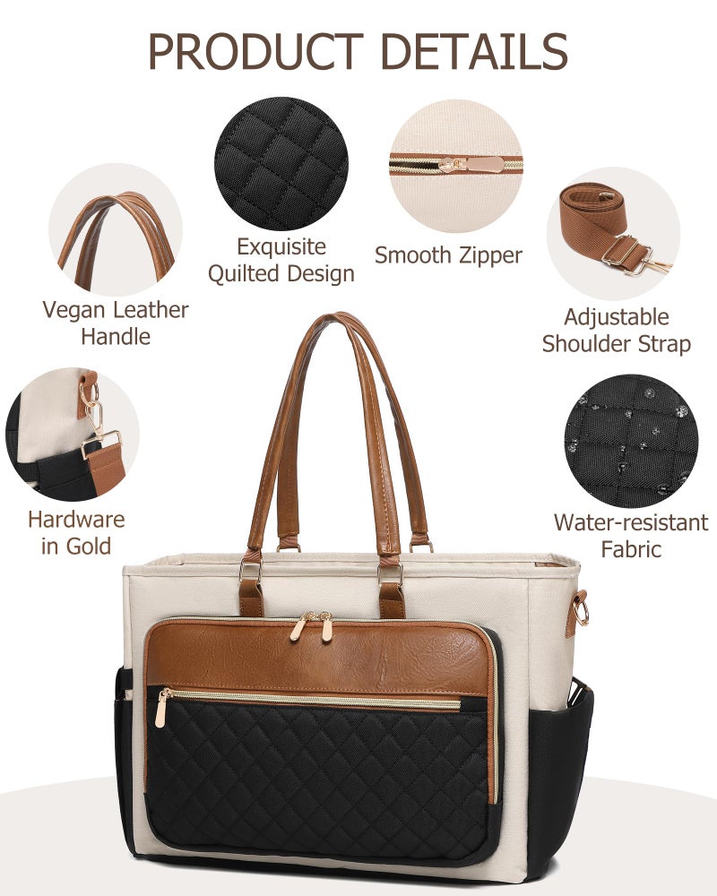 BAVERGE Lunch Tote Bag with 15.6" Laptop Compartment, Quilted Laptop Work Bag with Insulated Compartment 2 Cup Holders for Teacher Nurse Daily Travel - Image 4