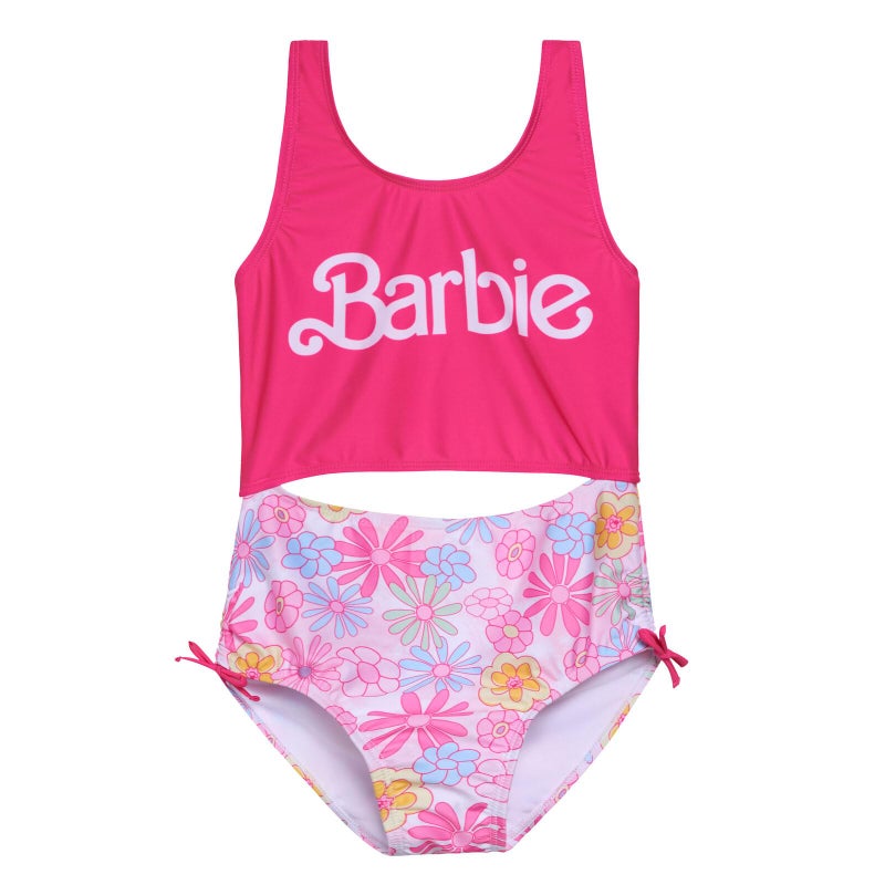 Barbie Little Girls UPF 50+ One Piece Bathing Suit Hot Pink 7-8 - Image 4