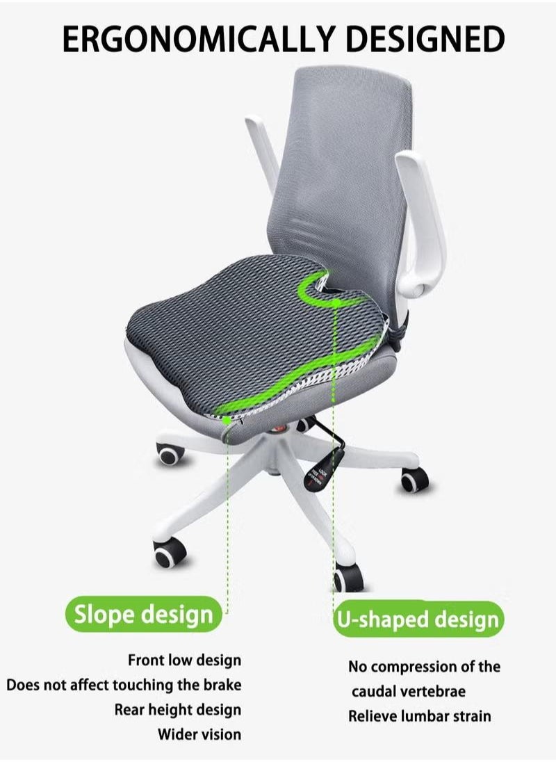 XiuWoo - 4D Mesh Covered Breathable Ergonomically Enhanced Seat Memory Foam Gray Seat Cushion Driving Car Seat Cushion Improves Vision Posture, grey - Image 1