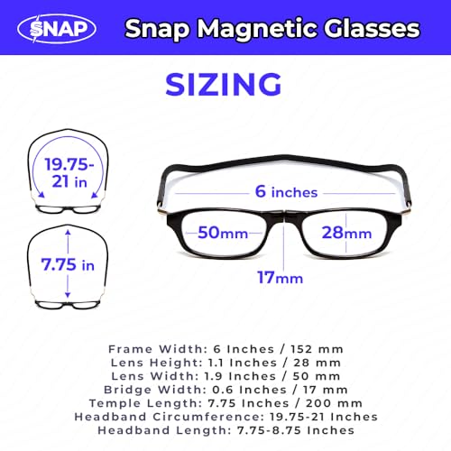 Calabria Unisex Oval Snap Magnetic Reading Glasses with Clear Lenses Gloss Black Silver Pull Apart Glasses with Magnetic Bridge Wrap Around Eyeglasses Eyewear 200 - Image 3