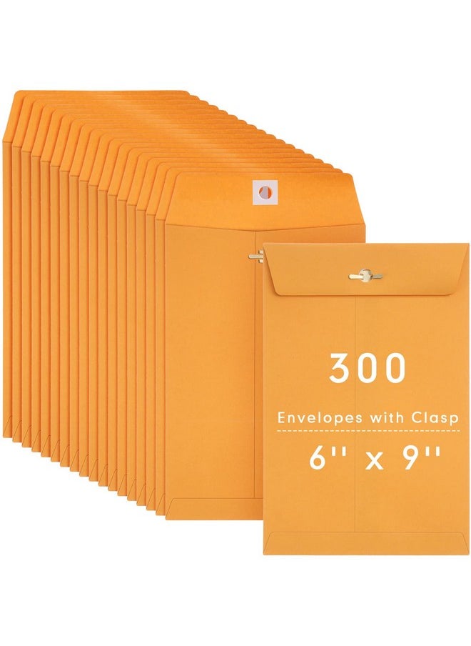 Teling - 300 Pcs 6 X 9 Manilla Envelopes Clasp Envelope Kraft Catalog Envelope With Clasps Closure For Storing Mailing 28 Lb Kraft Paper Envelope For Office Document Business School Home (Yellow) - Image 1