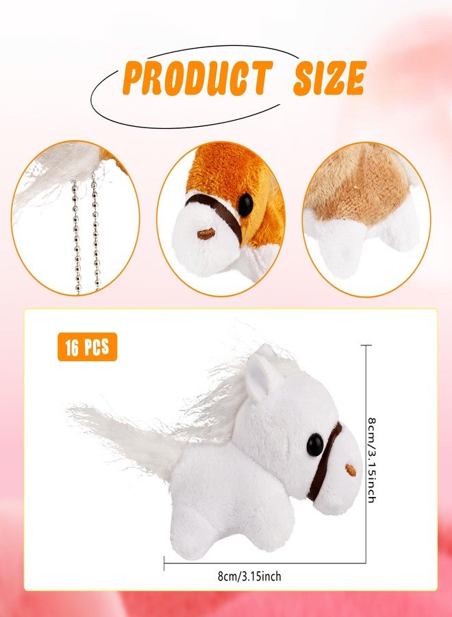 Flahard 16 Pcs 3.2 Inch Mini Stuffed Horse Horse Plush Animals Horse Party Favors Stuffed Horse with Detachable Chain for Farm Party Goodie Bag Fillers (4 Colors) - Image 2