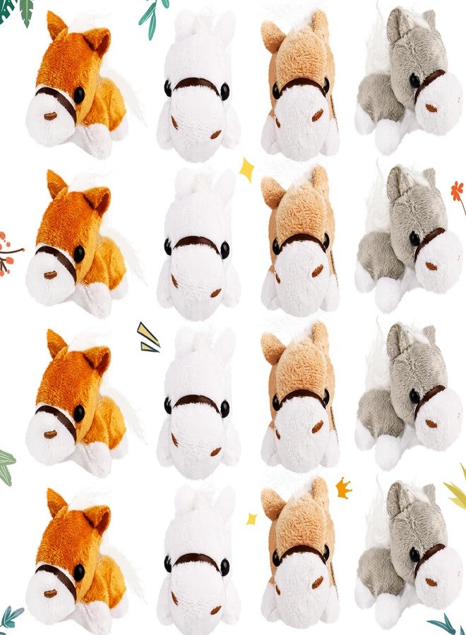 Flahard 16 Pcs 3.2 Inch Mini Stuffed Horse Horse Plush Animals Horse Party Favors Stuffed Horse with Detachable Chain for Farm Party Goodie Bag Fillers (4 Colors) - Image 1