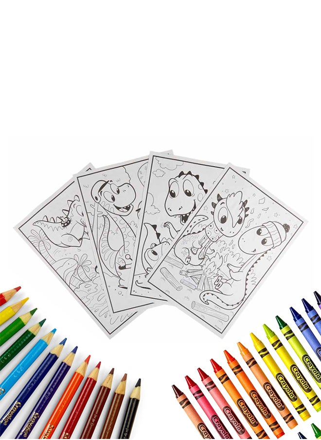 Crayola - Colorful Creations Trio Bundle 96 Page Prehistoric Pals Coloring Book 12 Colored Pencils, 24 Crayons - Image 1