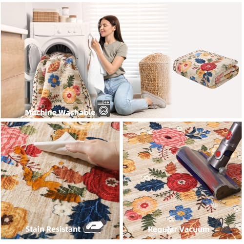 palohom Machine Washable Runner Rug for Hallway: 2'6"x8' Kitchen Runners Rug with Rubber Backing Non Slip Stain Resistant Floral Floor Rug Soft Carpet Runners for Indoor Entryway Bedroom Bedside Living Room - Image 4