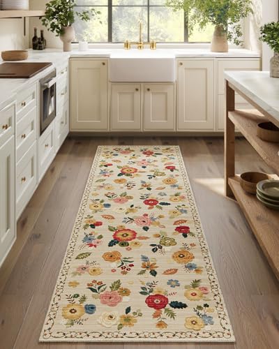 palohom Machine Washable Runner Rug for Hallway: 2'6"x8' Kitchen Runners Rug with Rubber Backing Non Slip Stain Resistant Floral Floor Rug Soft Carpet Runners for Indoor Entryway Bedroom Bedside Living Room - Image 1