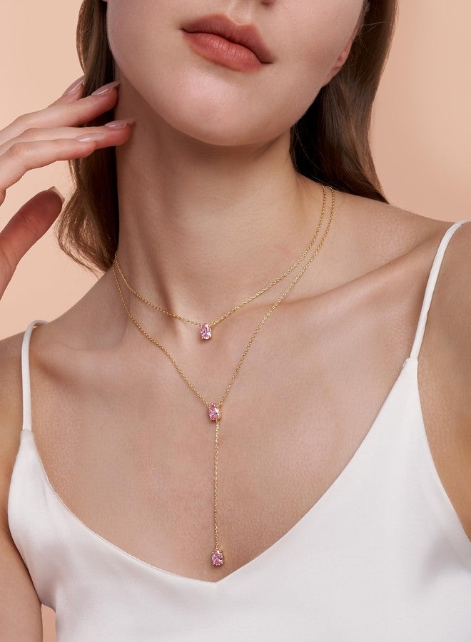 SNGIA Long 18K Gold Plated Blue Green Red Layered Pendant Necklace For Women (Emerald, Ruby, Seafoam, Sky, Sapphire), Dainty Statement Birthstone Necklace Jewelry Gifts., Brass, No Gemstone - Image 4