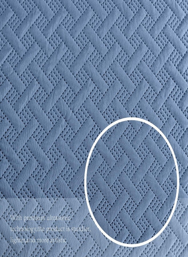 FLYMME King Size Quilt Bedding Set Bluish Grey Lightweight Bedspreads for Summer,Modern Style Geometric Weave Stripe Pattern,Soft Microfiber Bed Coverlet 3 Pieces (1 Quilt, 2 Shams) - Image 3
