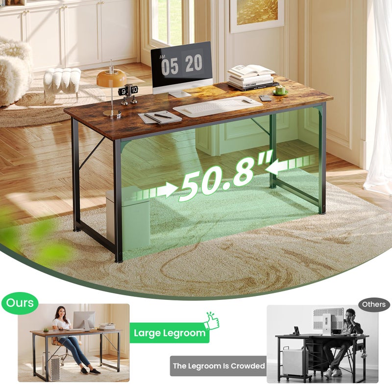 Huuger Computer Desk, 55 Inch Home Office Desk, Gaming Writing Work from Home Study Desk, Large Legroom, Sturdy Metal Frame, Modern Simple, Rustic Brown - Image 5