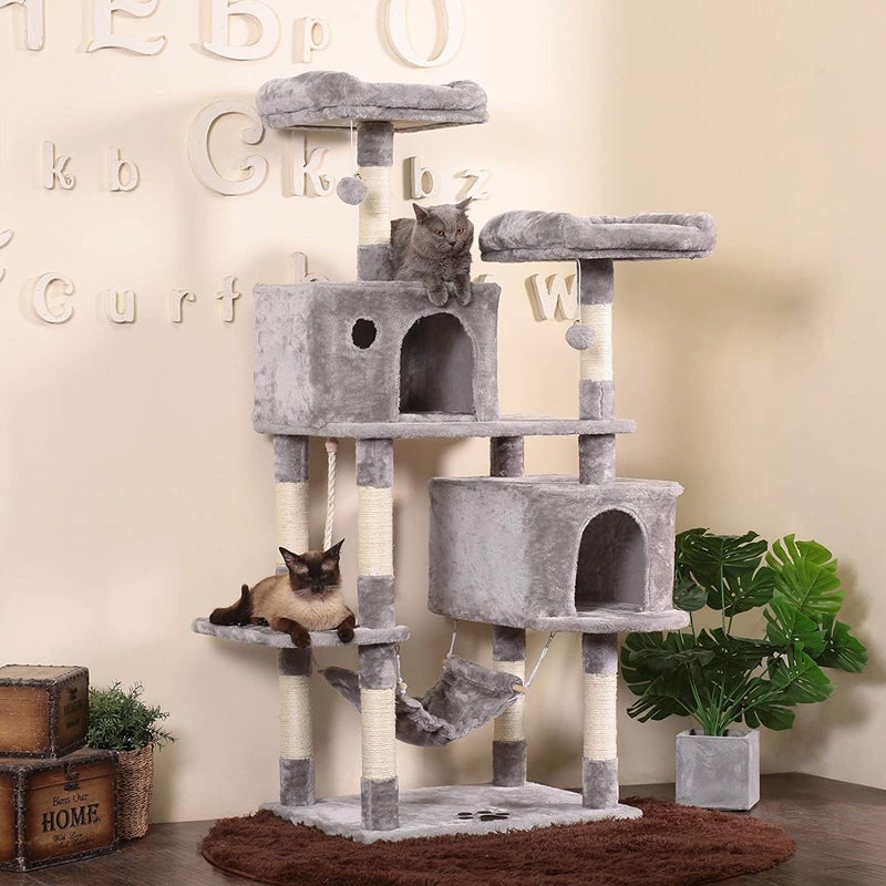 Cat Tree, Cat Tower Tree, Cat Scratching Post, Multi-Level Cat Climbing Activity Center Jumping Platform with Houses and Hammock for Indoor Cats Kittens Pets Play Rest Climb Sleeping (Grey B) - Image 3