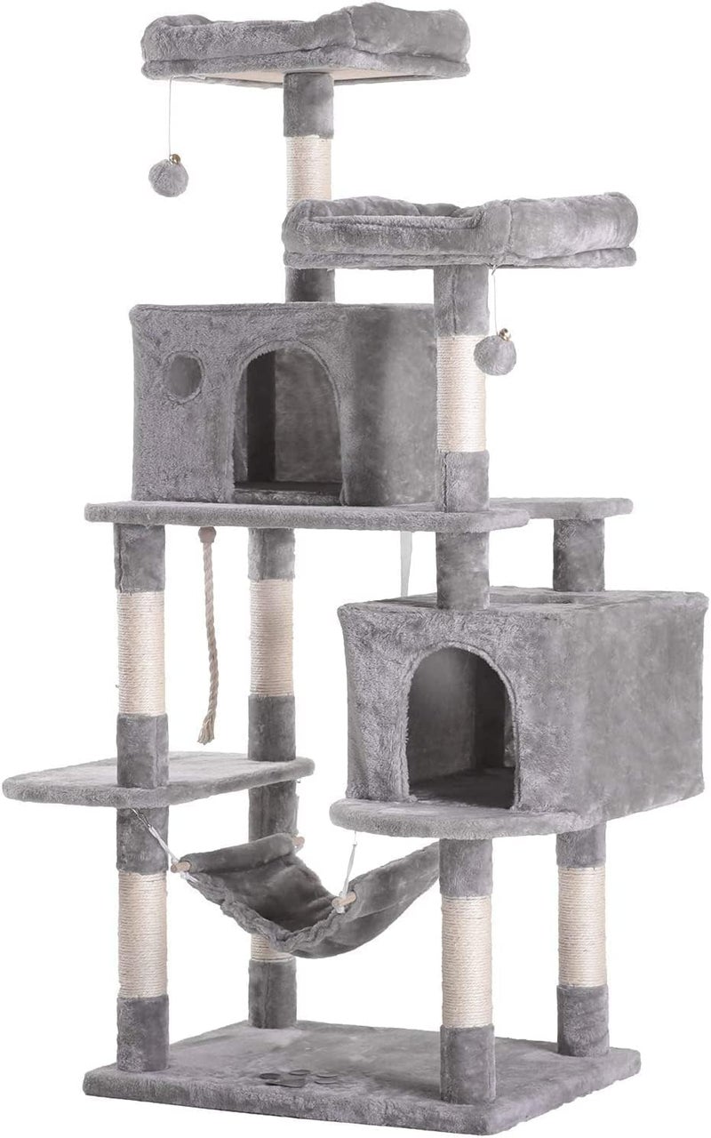 Cat Tree, Cat Tower Tree, Cat Scratching Post, Multi-Level Cat Climbing Activity Center Jumping Platform with Houses and Hammock for Indoor Cats Kittens Pets Play Rest Climb Sleeping (Grey B) - Image 1