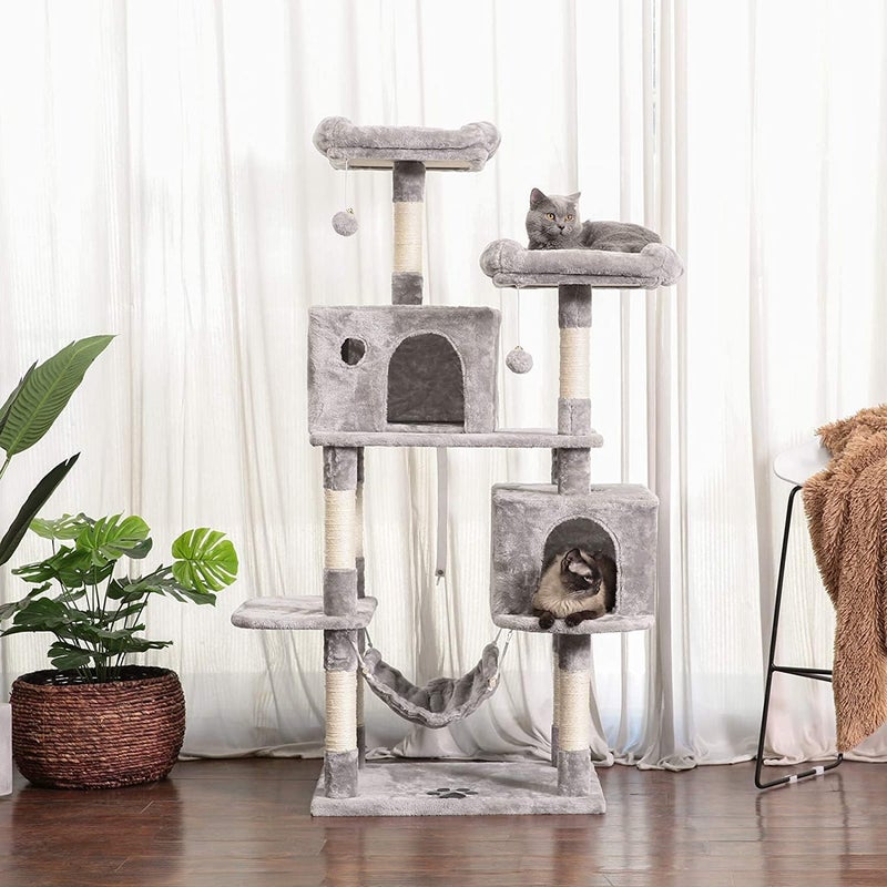 Cat Tree, Cat Tower Tree, Cat Scratching Post, Multi-Level Cat Climbing Activity Center Jumping Platform with Houses and Hammock for Indoor Cats Kittens Pets Play Rest Climb Sleeping (Grey B) - Image 2