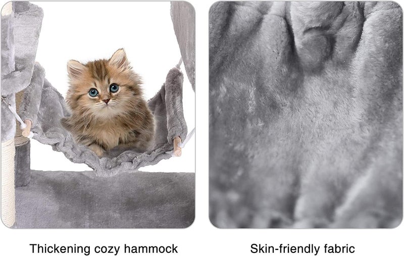 Cat Tree, Cat Tower Tree, Cat Scratching Post, Multi-Level Cat Climbing Activity Center Jumping Platform with Houses and Hammock for Indoor Cats Kittens Pets Play Rest Climb Sleeping (Grey B) - Image 4