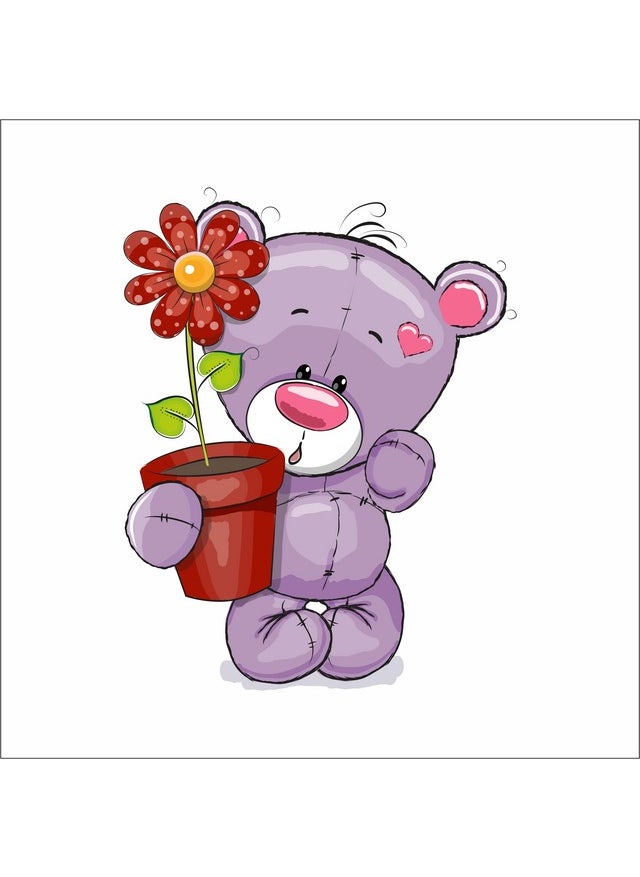 Reysa Tasarım - Reysa Design Red Flowery Teddy Bear Sticker Wall Sticker 30X25 cm - Image 1