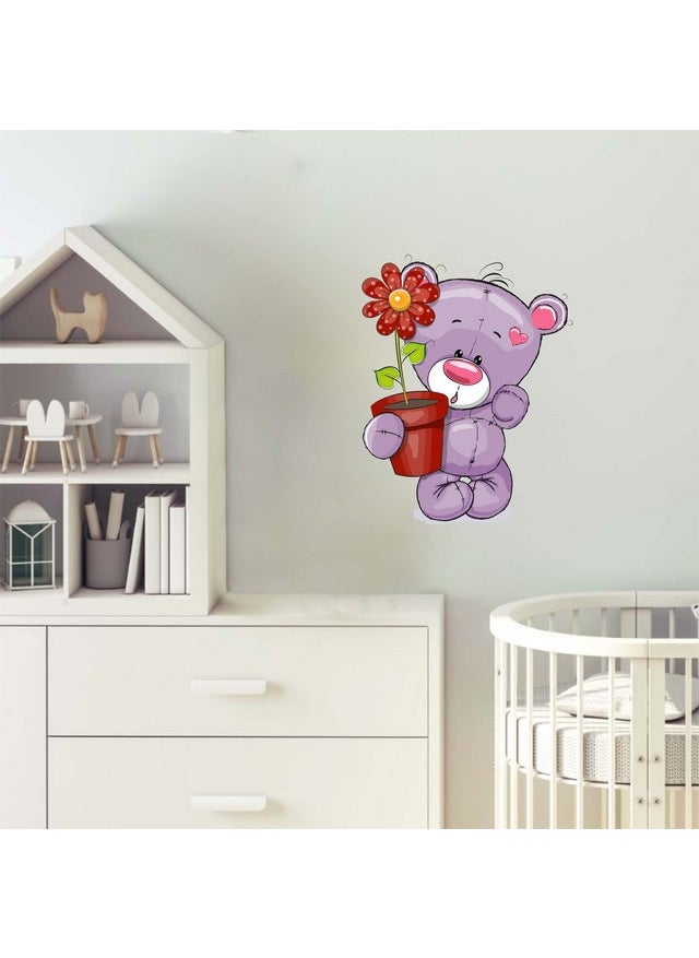 Reysa Tasarım - Reysa Design Red Flowery Teddy Bear Sticker Wall Sticker 30X25 cm - Image 1