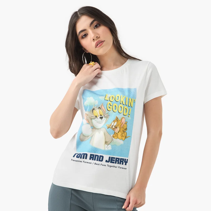 اس بي كاركترز Tom and Jerry Print T-shirt