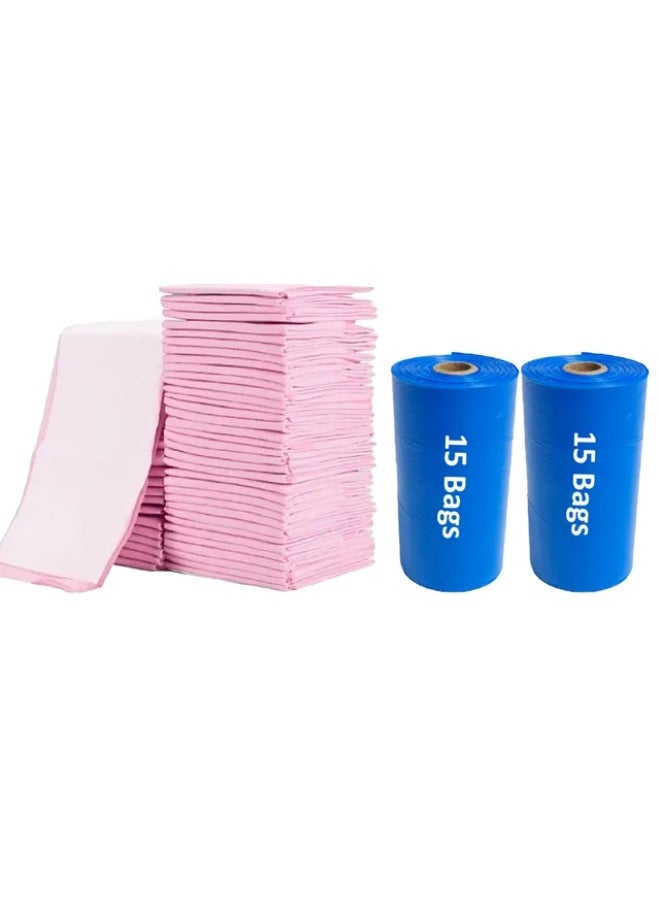 Cute 'n' Cuddle Cute 'n' Cuddle – 60 Pcs Disposable Changing Mats and Scented Diaper Bags – Pink/Blue – Soft, Leak-Proof & Compact  - Image 1