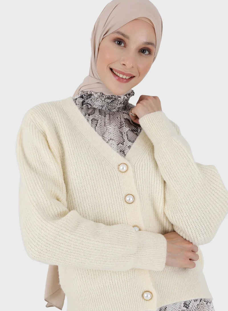 Refka by modanisa V-Neck Button Down Cardigan