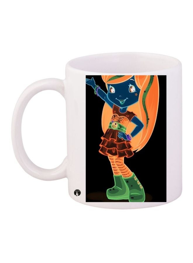 RYN Cartoon Printed Coffee Mug White/Black/Orange 11ounce