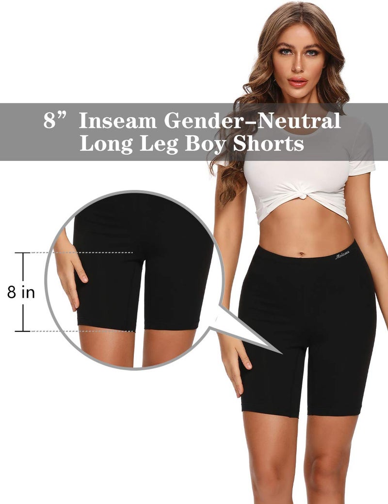 Molasus Womens Boxer briefs Cotton Boy Shorts Underwear Anti Chafing Bike Short Long Leg Under Shorts Black 4 Pack Size 6 - Image 2